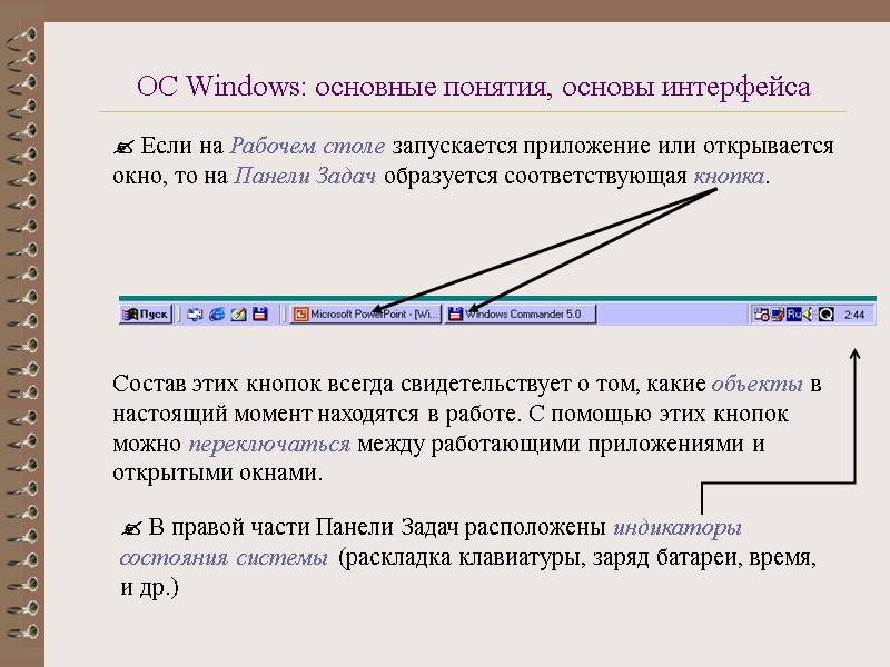 ОС Windows: основные понятия, основы интерфейса  Если на Рабочем столе запускается приложение или
